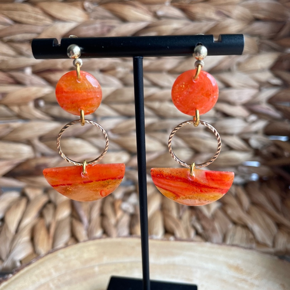 Fire Fall Collection Handmade Polymer Clay Dangles in Red, Yellow, and Orange